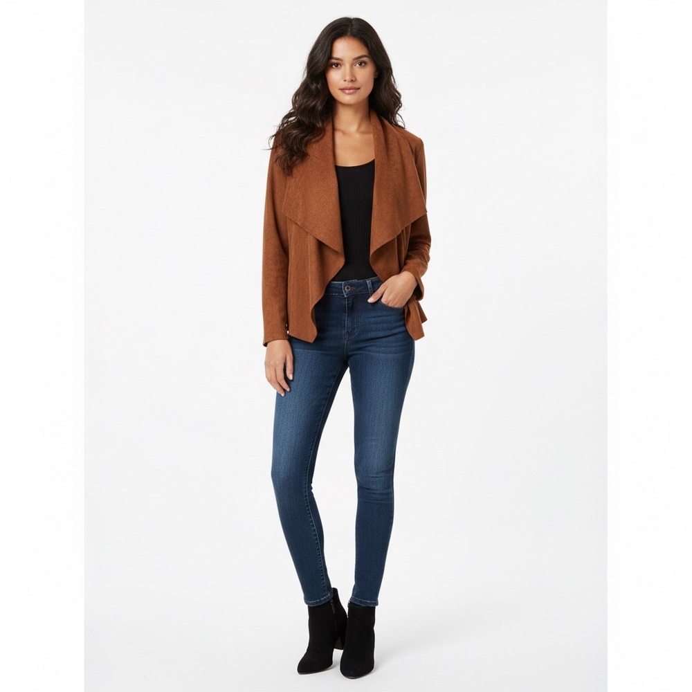 Vigoss Women's Brown faux Suede Waterfall Jacket